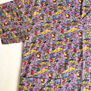 Nickelodeon Lavender Cartoon Character All-Over Print Scrub Top